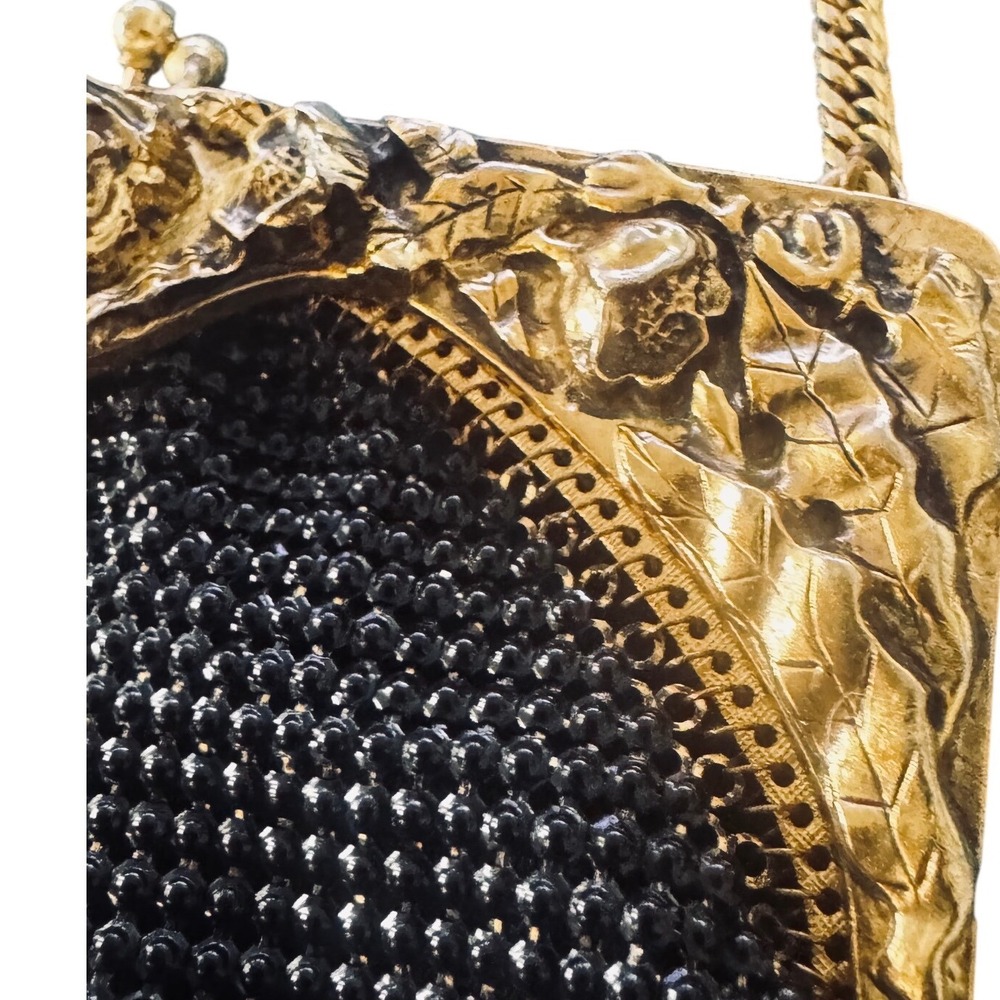Whiting & Davis Black Mesh Evening Bag Gold Tone‎ Goddess Frame Vintage USA 8x5" - Picture 5 of 10